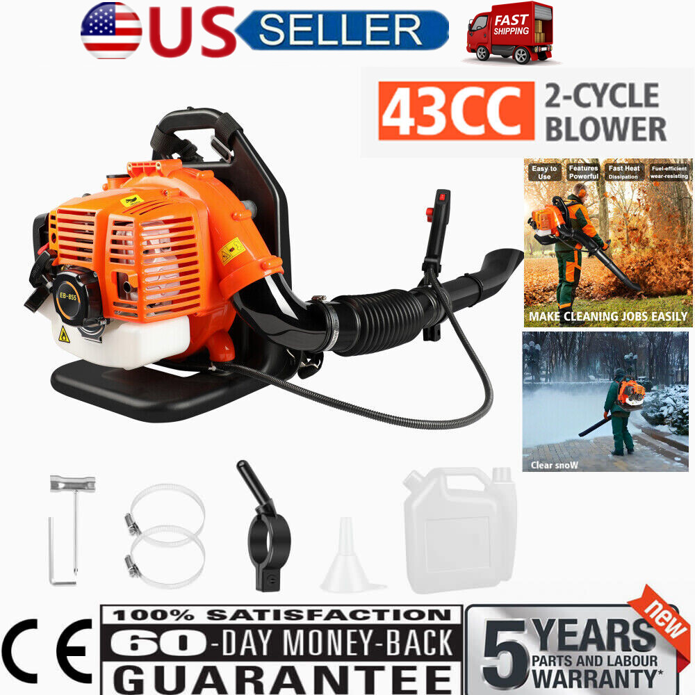 43CC Backpack Gas Leaf Blower Gasoline Powered Snow Blower 665CFM 3HP 2-Stroke
