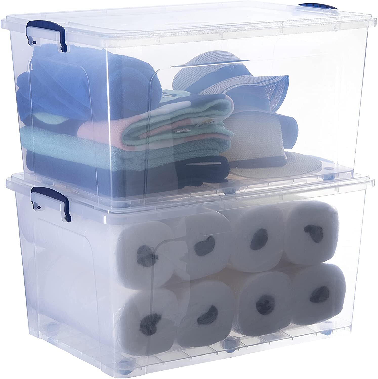 Superio Deep Clear Plastic Stackable Wheeled Storage Bin with Lid, 85 Qt, 2 pack
