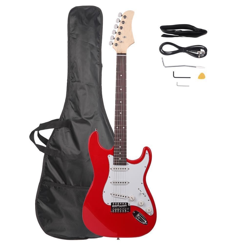 Solid Body Full-Size 39 Inch Electric Guitar Beginner Starter Bag Cable Red