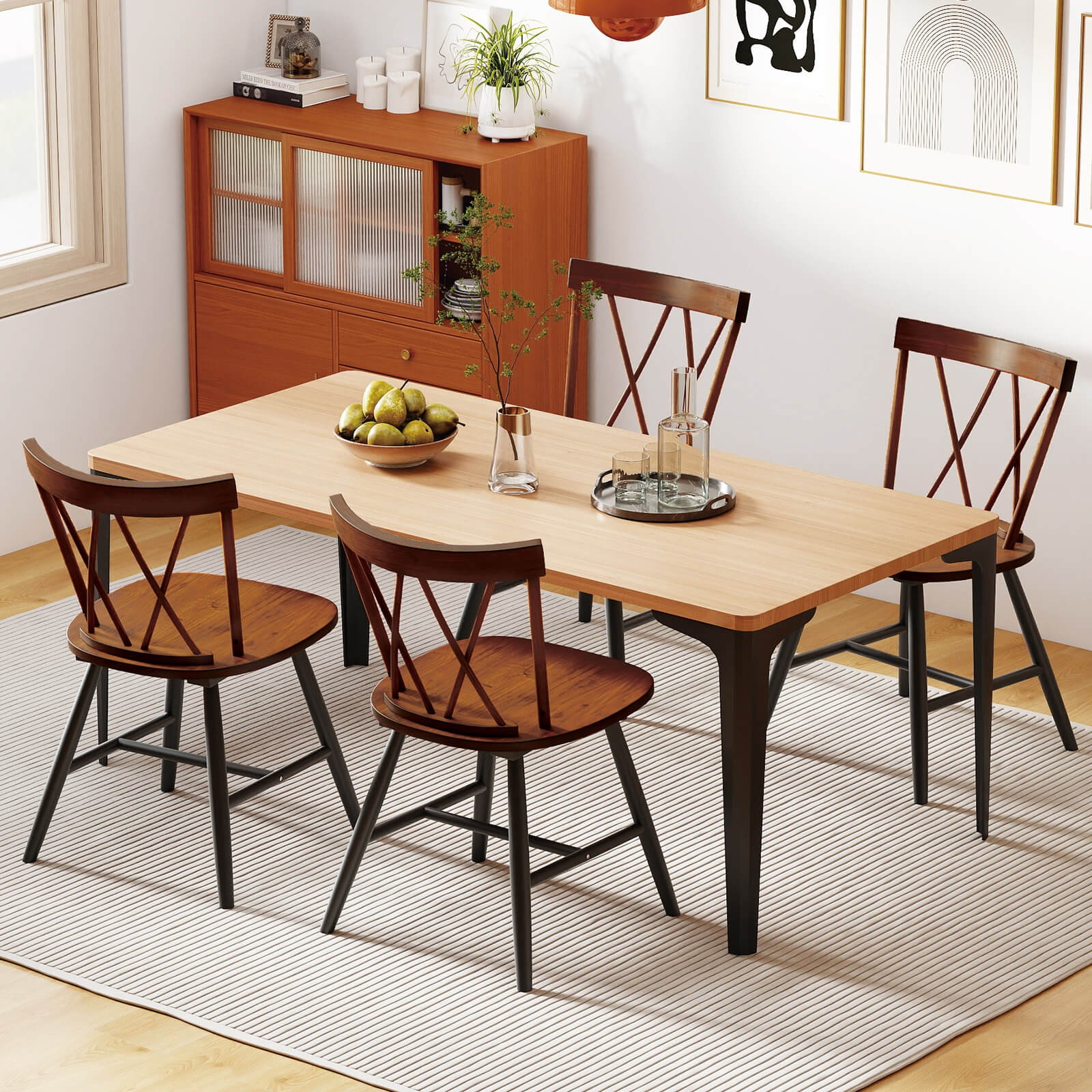 Dining Chairs Set of 4 Farmhouse Kitchen Chair w/ Rubber Wood Frame,