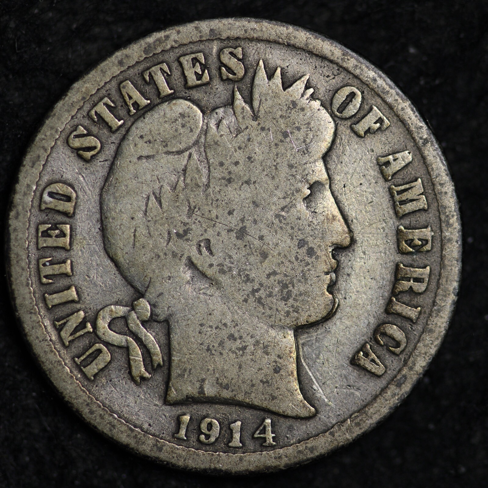 1914-S Barber Silver Dime CHOICE VG FREE SHIPPING W59 ZGE