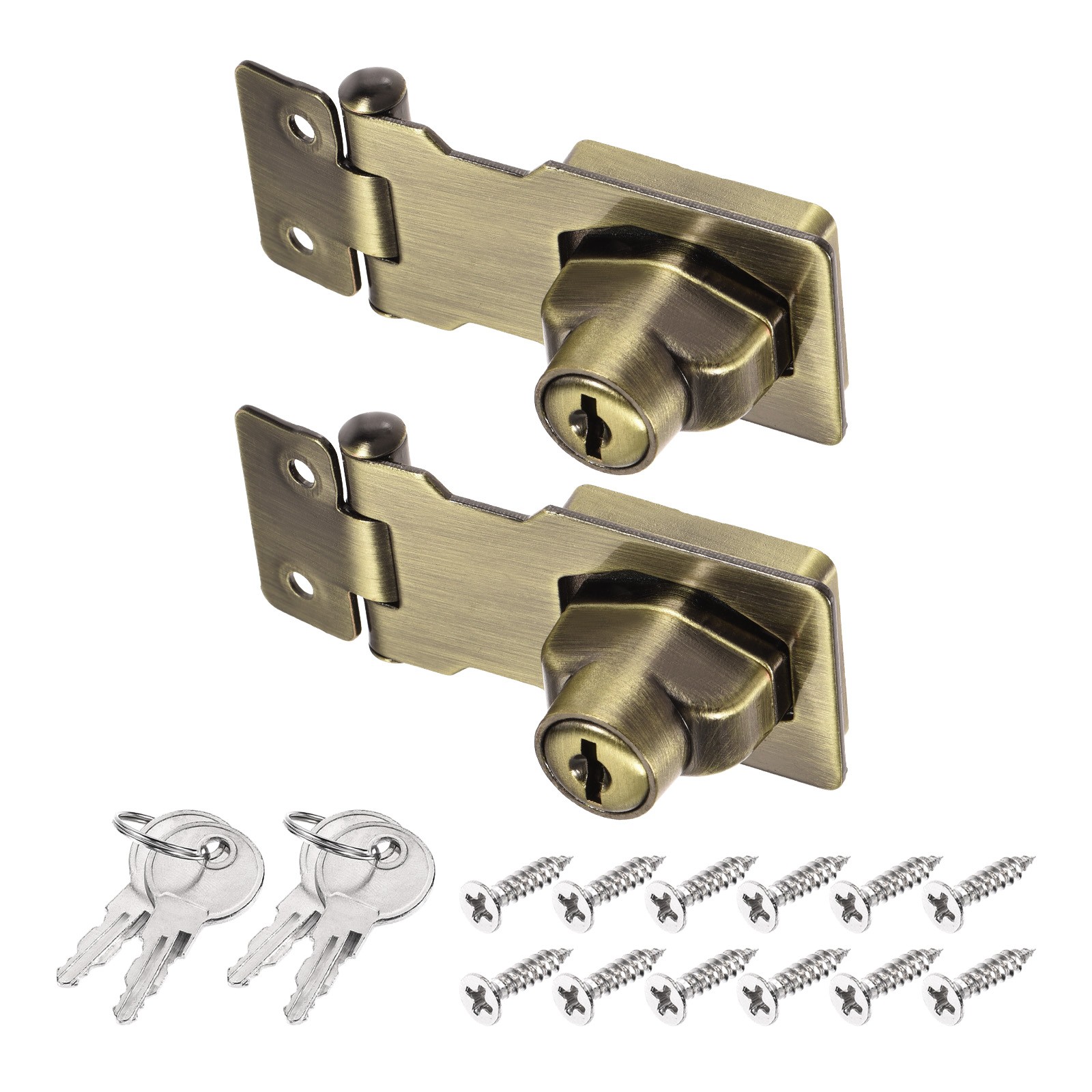 2Pcs 2.5Inch Keyed Hasp Locks Twist Knob Locking Keyed Different, Bronze