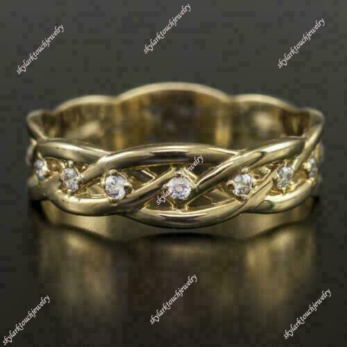 0.50CT Round Cut Lab-Created Diamond Filigree Wedding Band 14k Yellow Gold Over