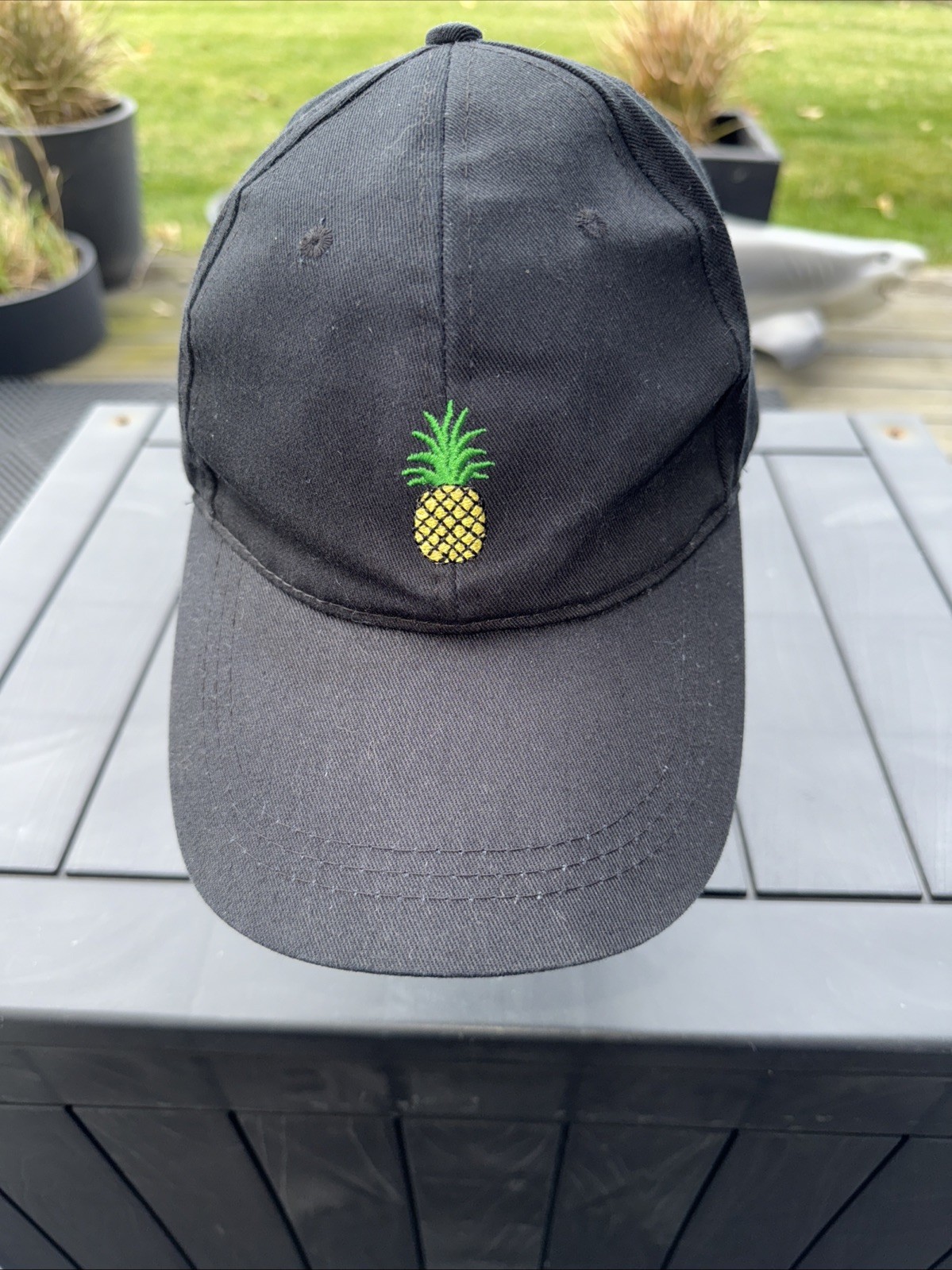 Pineapple Small embroidered front on Black Hat Cap Strap Buckle Unbranded