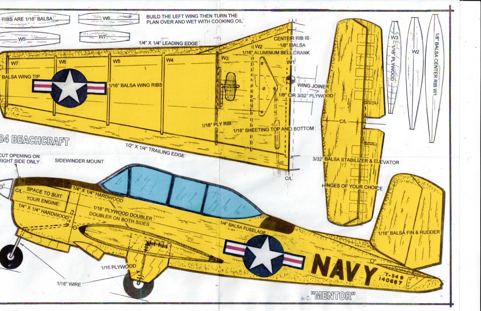SET 5, 1/2 A profile WW II U S Navy SB2C , F6-F Hellcat, Mentor-U Control plans