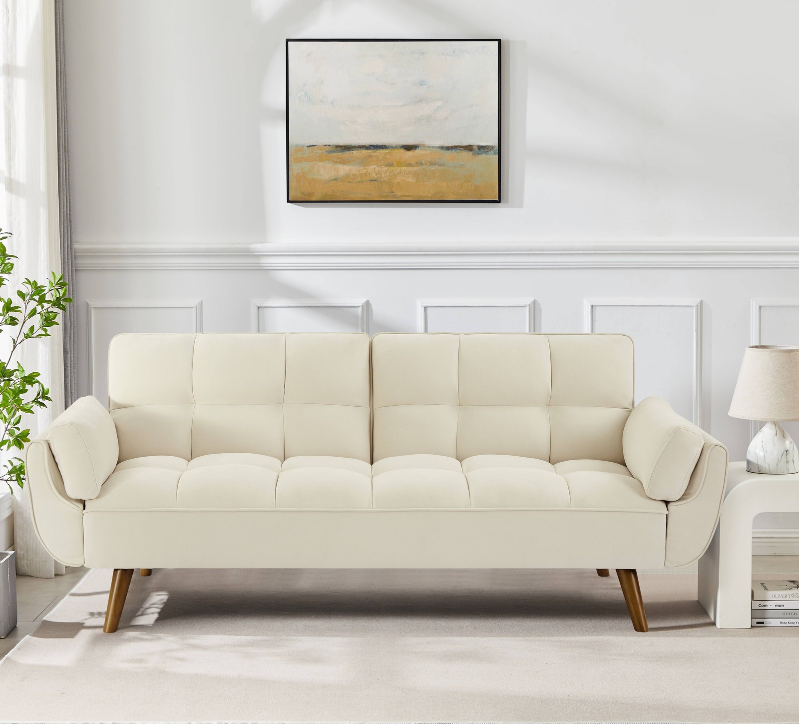 75" Convertible Sofa Bed Loveseat Adjustable Backrest Double Sleeper Wood Frame
