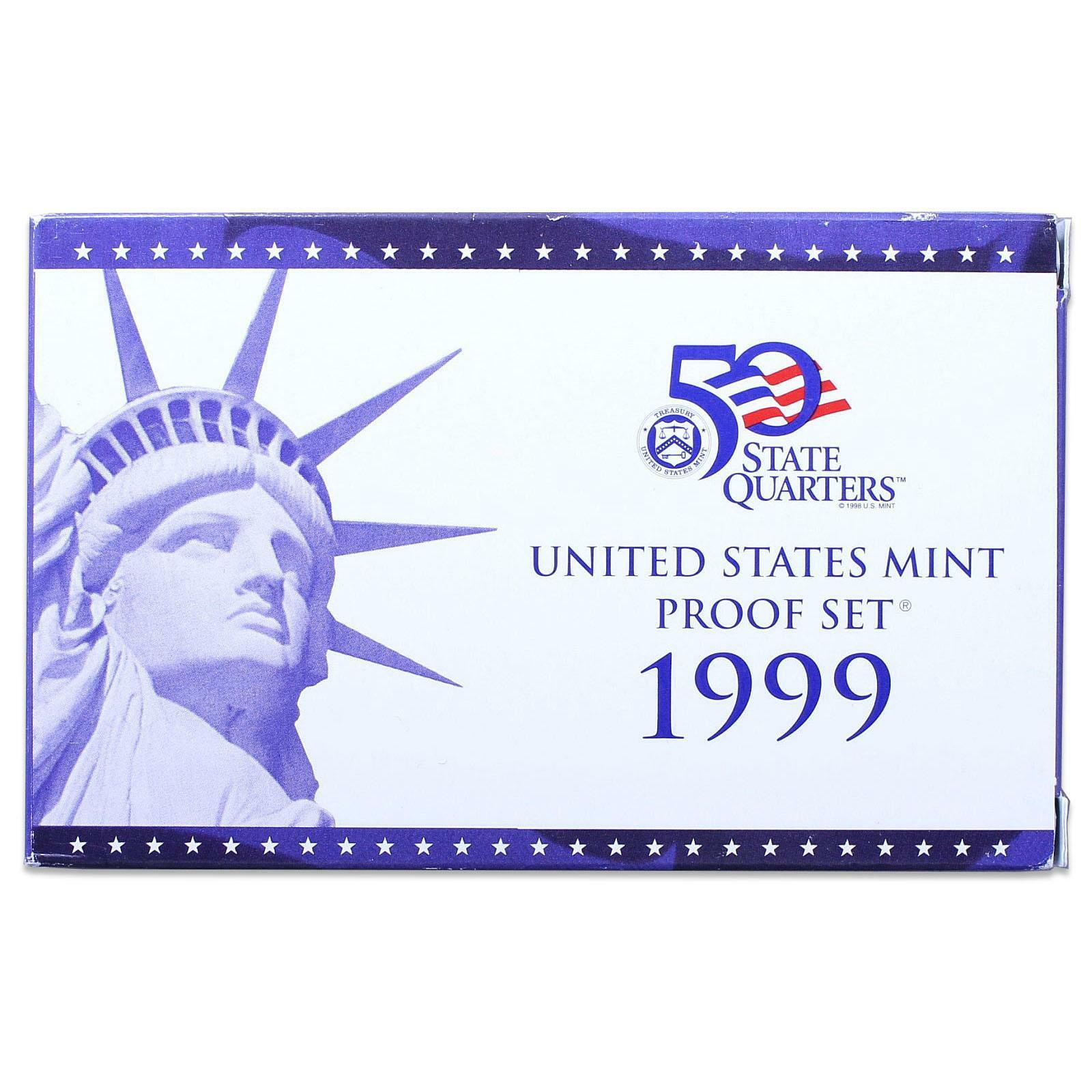 1999 S Proof Set Original Box & COA 9 Coins CN-Clad