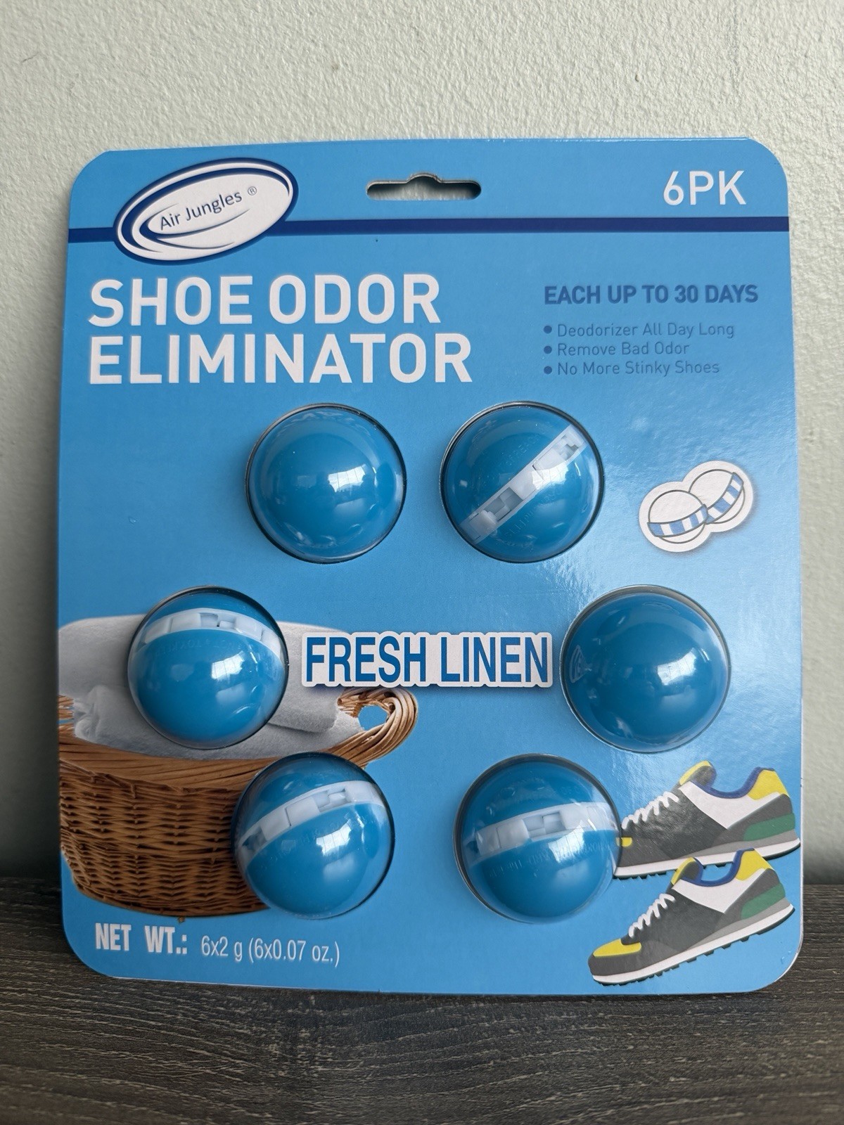 SHOE ODOR Eliminator Air Jungles 6PK Fresh Linen NEW!