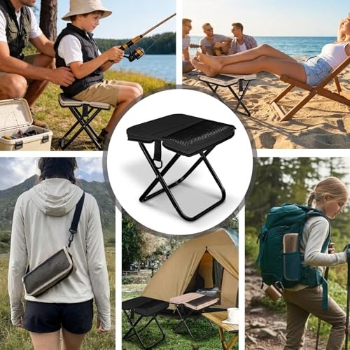 Foldable Backpack Stool, Portable Stool & Pocket Chair for Camping Black