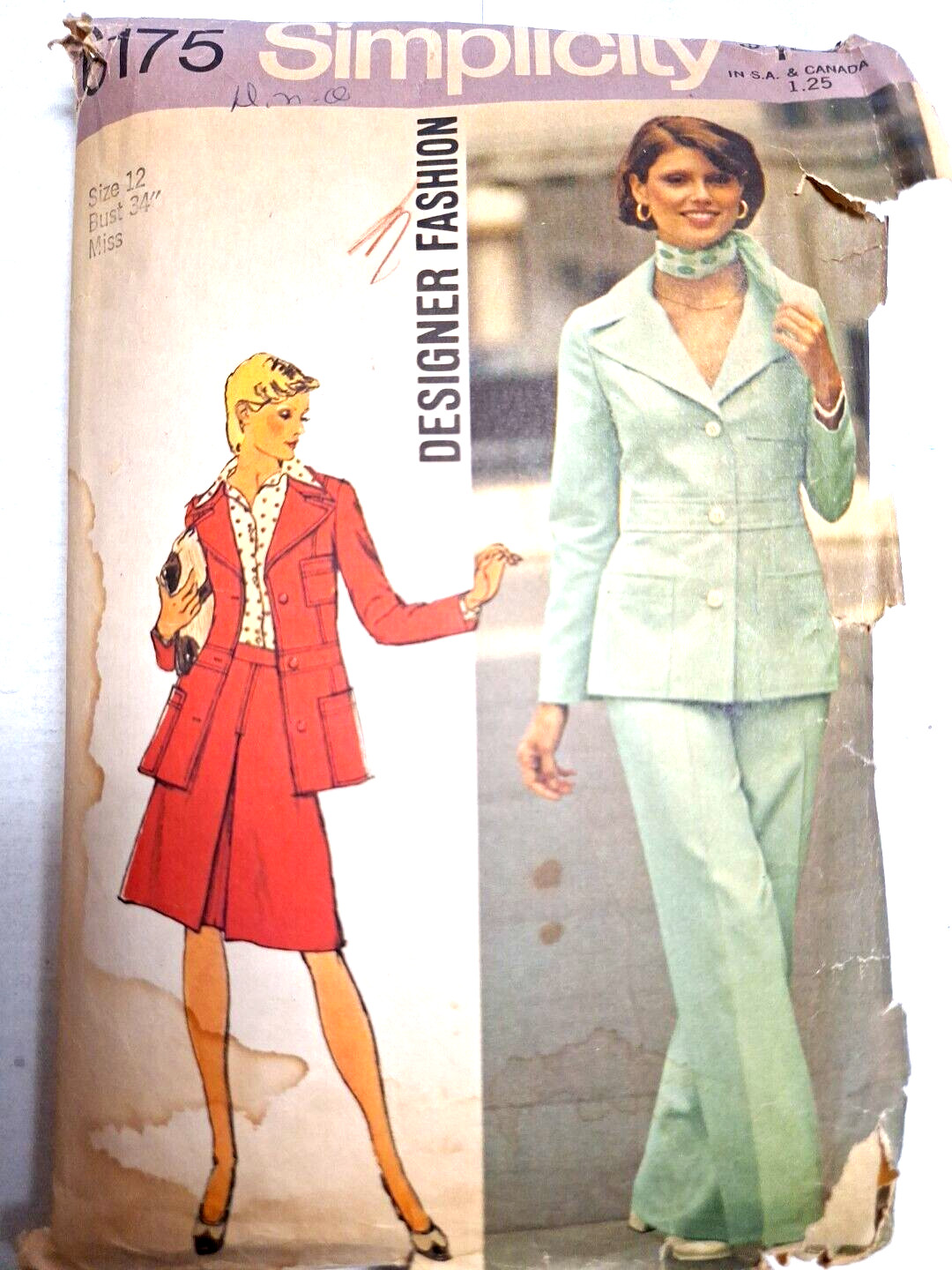 Blazer Jacket Skirt Pants 12 Simplicity 6175 Sewing Pattern Cut VTG Designer Fit