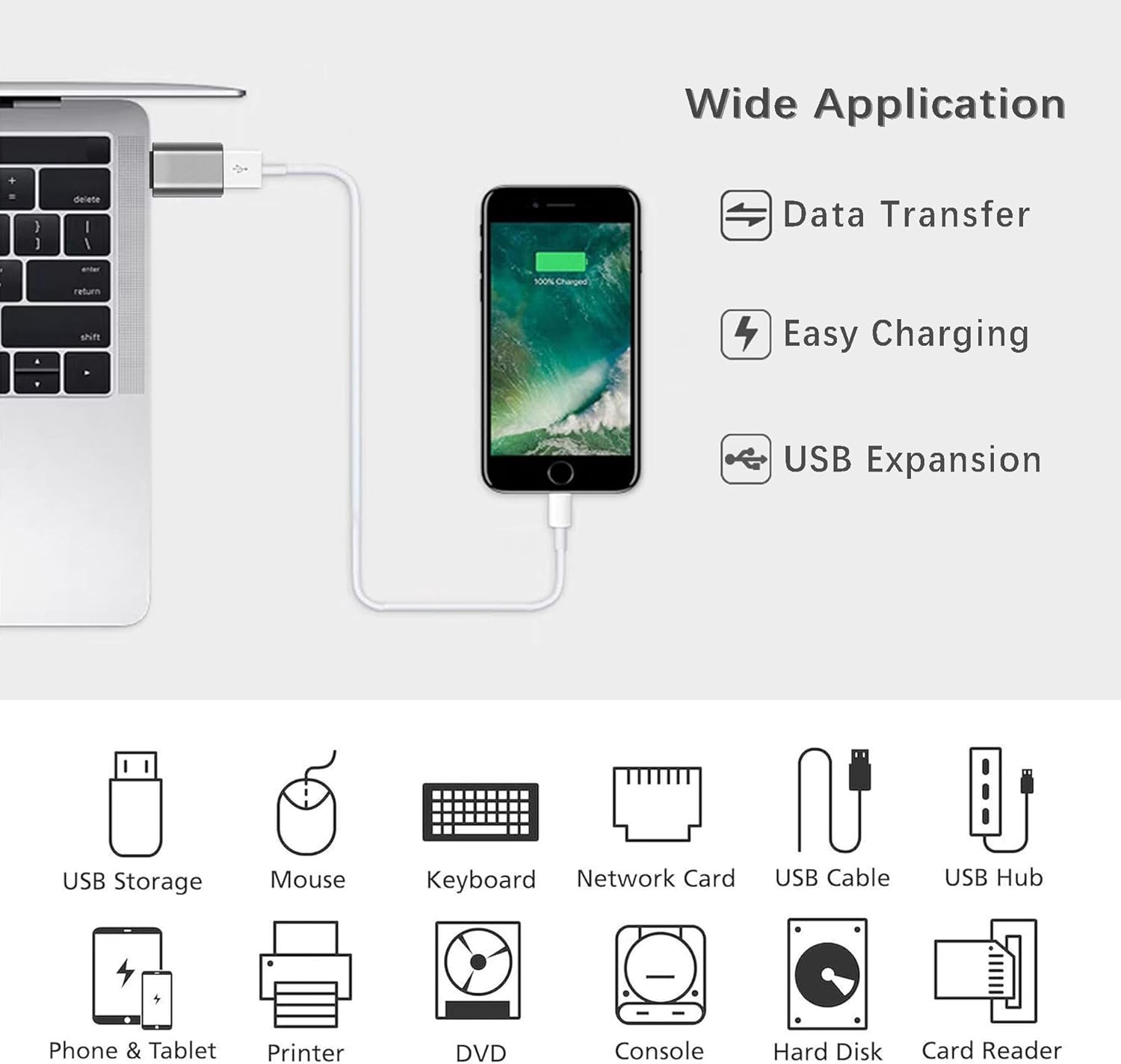 USB C to Adapter 3.1 Gen 2, 10Gbps C Adapter, USB-C Chrome
