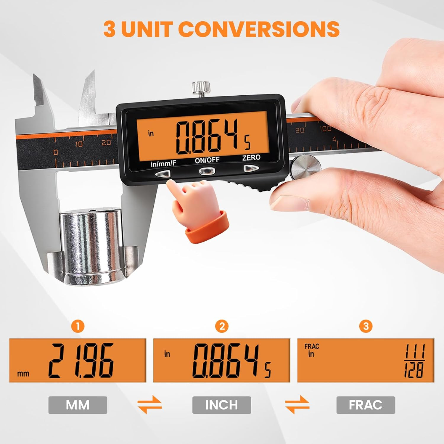 Digital Caliper, Rechargeable Caliper Measuring Tool with Large Orange Screen, S
