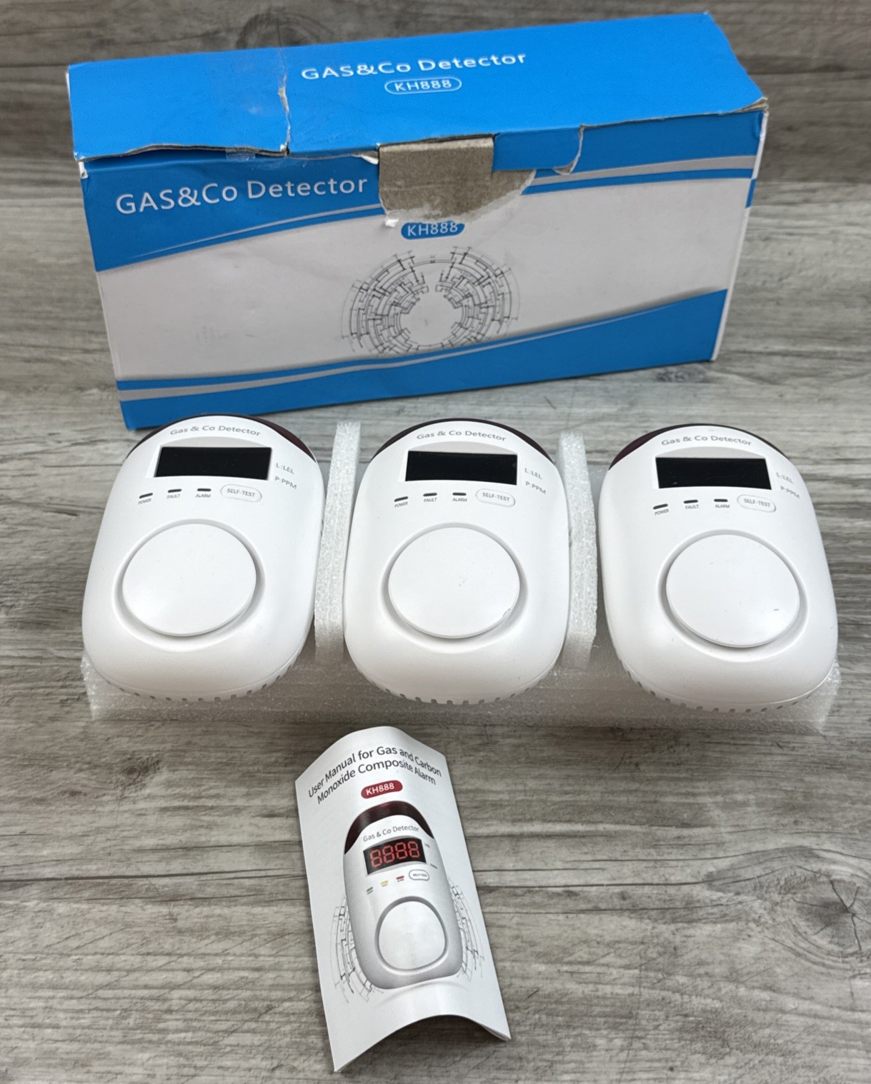 Carbon Monoxide Alarm Set of 3 Plug In CO Detector Open Box KH888