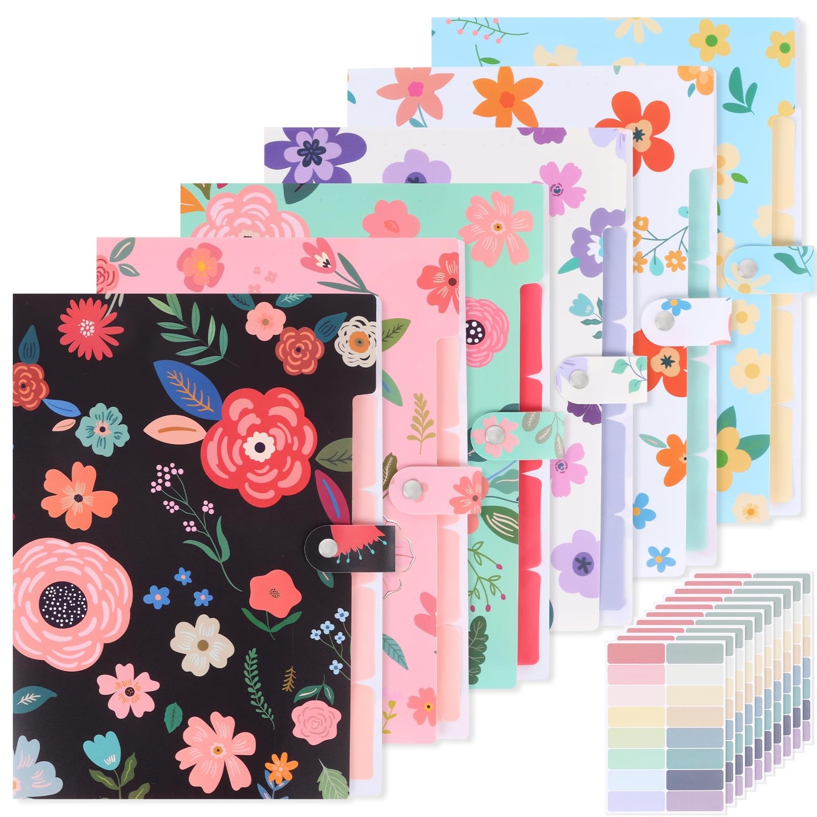 Expanding File Folders 5 Pockets Floral Accordion A4 Letter Snap Button 6 PCS