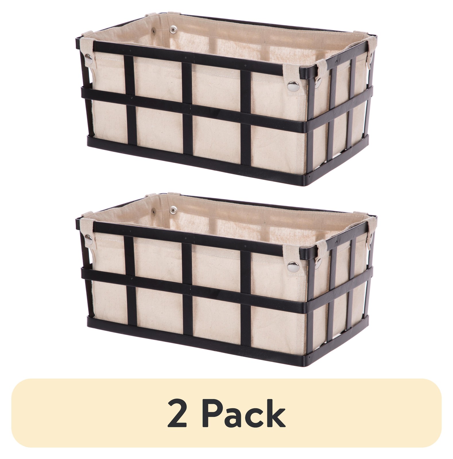 Black Rectangle Metal Storage Basket W/ Removable Liner