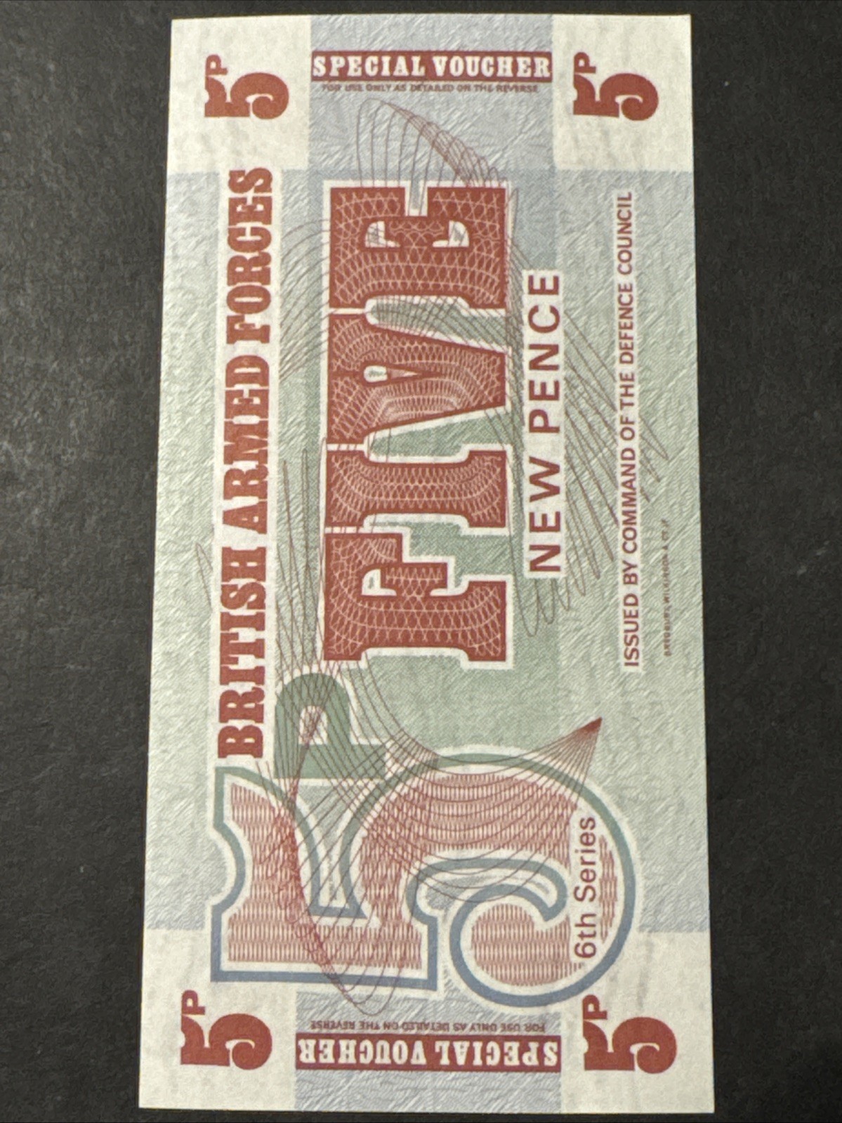 British Armed Forces Five 5 New Pence Military Payment Certificate Note