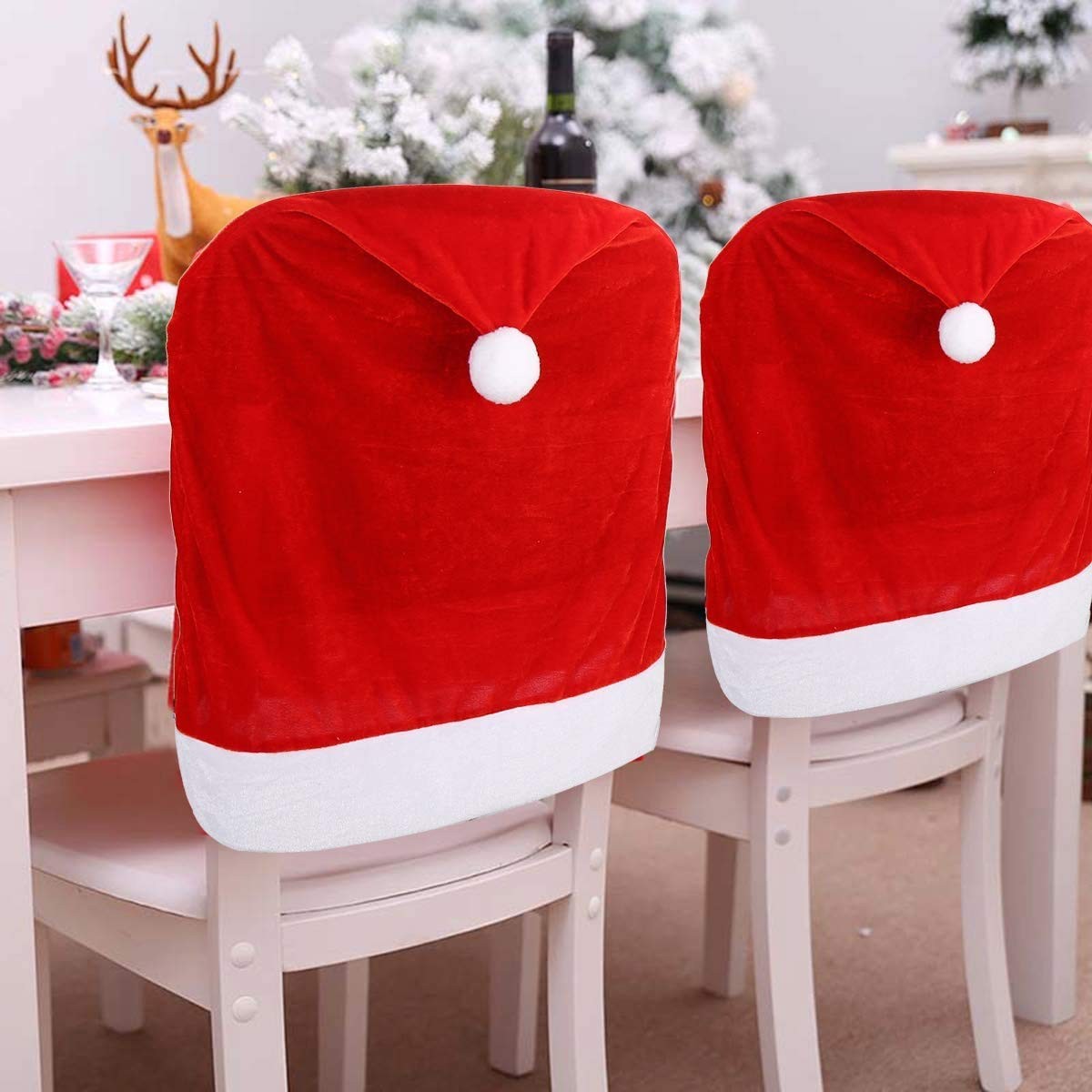 CCINEE 6PCS Christmas Chair Covers,Santa Claus Hat 60 × 50 cm, Red - 6 Pieces