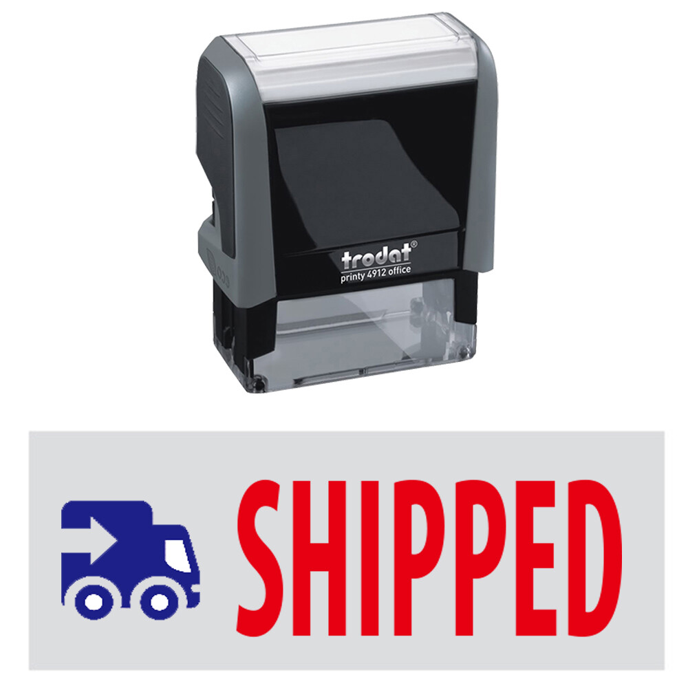 Shipped w. Pic. - Trodat 4912 Self-inking Stock Stamp (2-Color Red / Blue Ink)