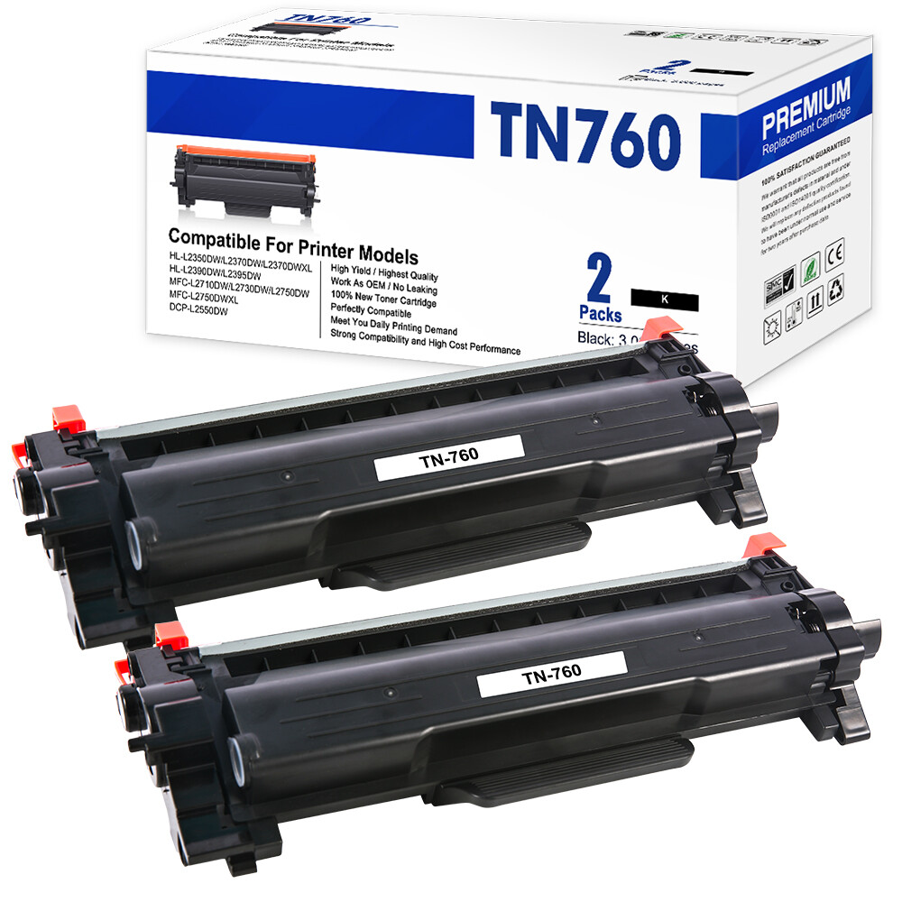 2PK TN760 TN730 Toner Compatible With Brother HL-L2350DW HL-L2370DW DCP-L2550DW