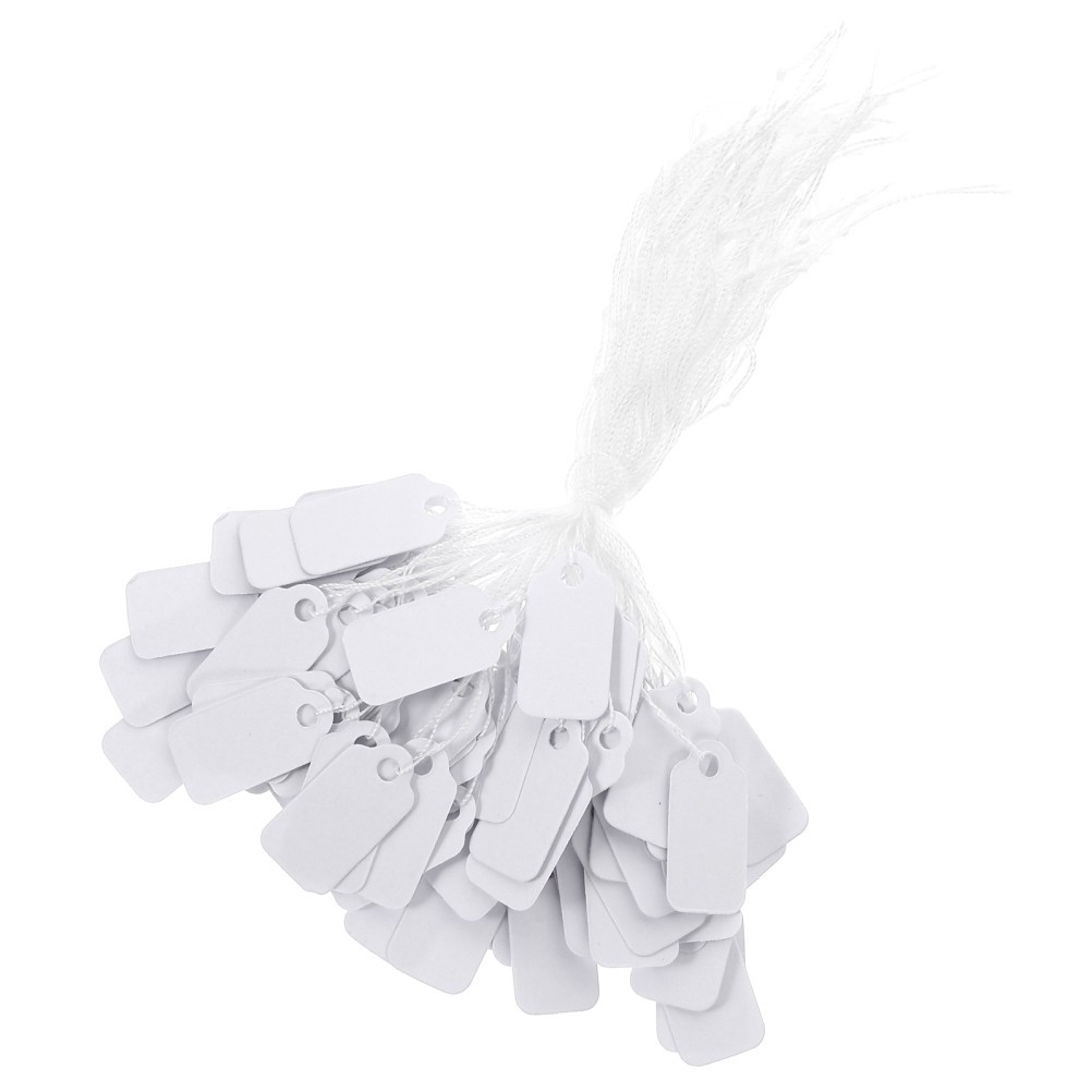 300Pcs Reusable Paper Clothes Tags with String for Jewelry Price Labeling White