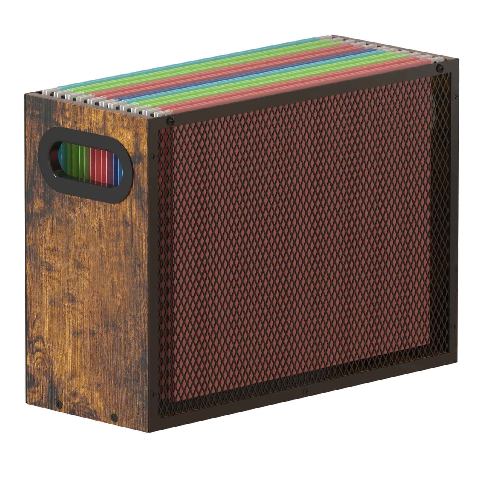 Wooden Hanging File Organizer for desk, Metal Mesh File Folder Organizer Crat...