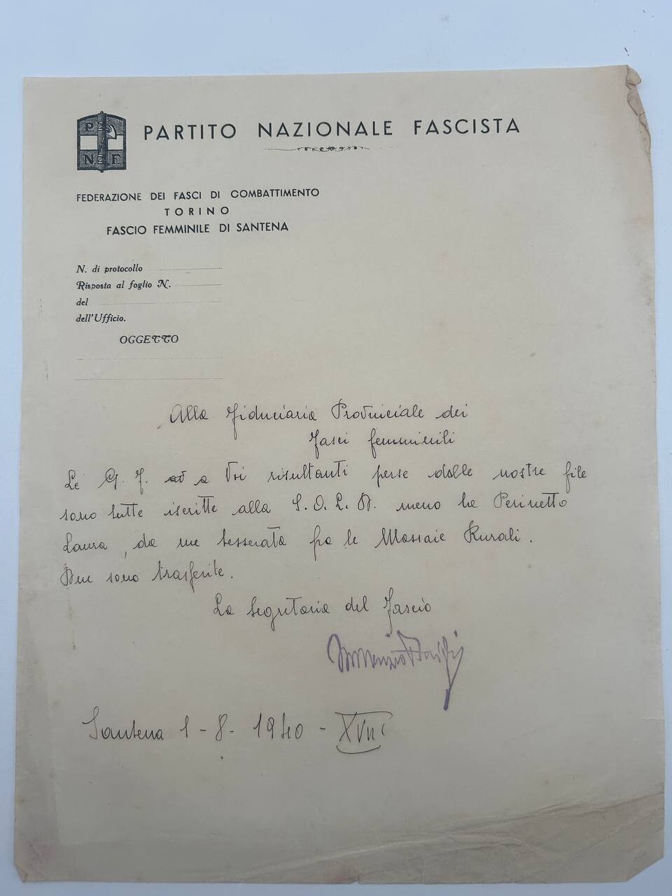Fascist WOMEN DIVISION HANDWRITTEN Document WWII Original 1940 RARE Find ST37