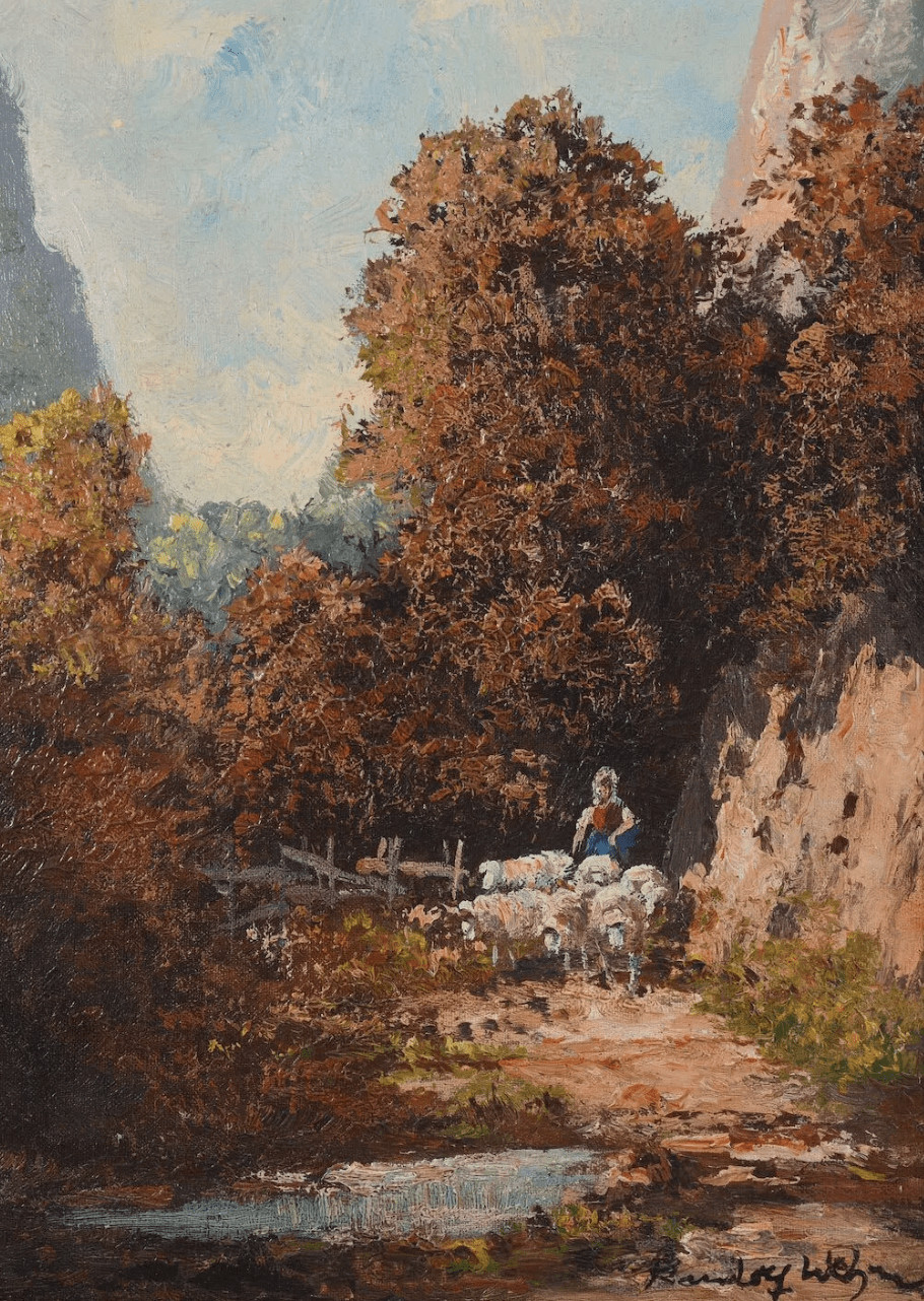 Painting Shepherdess in Autumn Landscape | Painting by Randolph Wehn