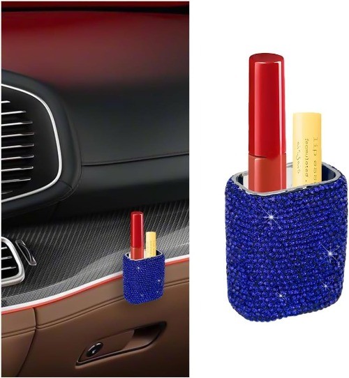 Crystal Rhinestone Car Lipstick Holder, No-Melt Upright Organizer Color: White