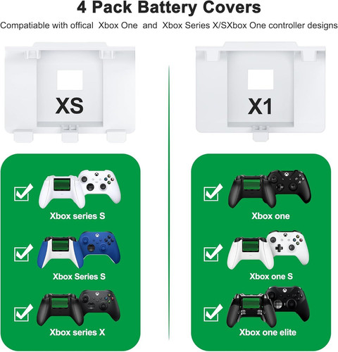 DINOSTRIKE Xbox Battery Pack Rechargeable with 4 Back Covers and a USB White