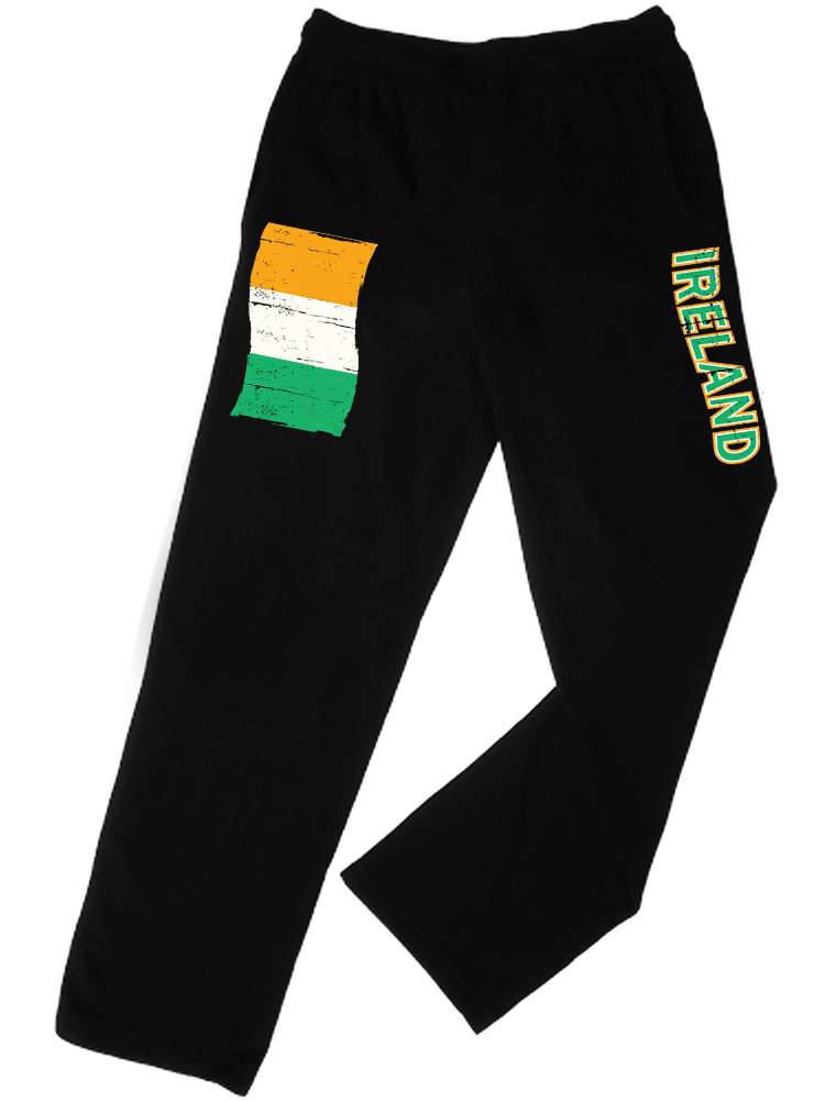 Ireland Irish flag black open bottom no cuff straight leg sweatpants sweats