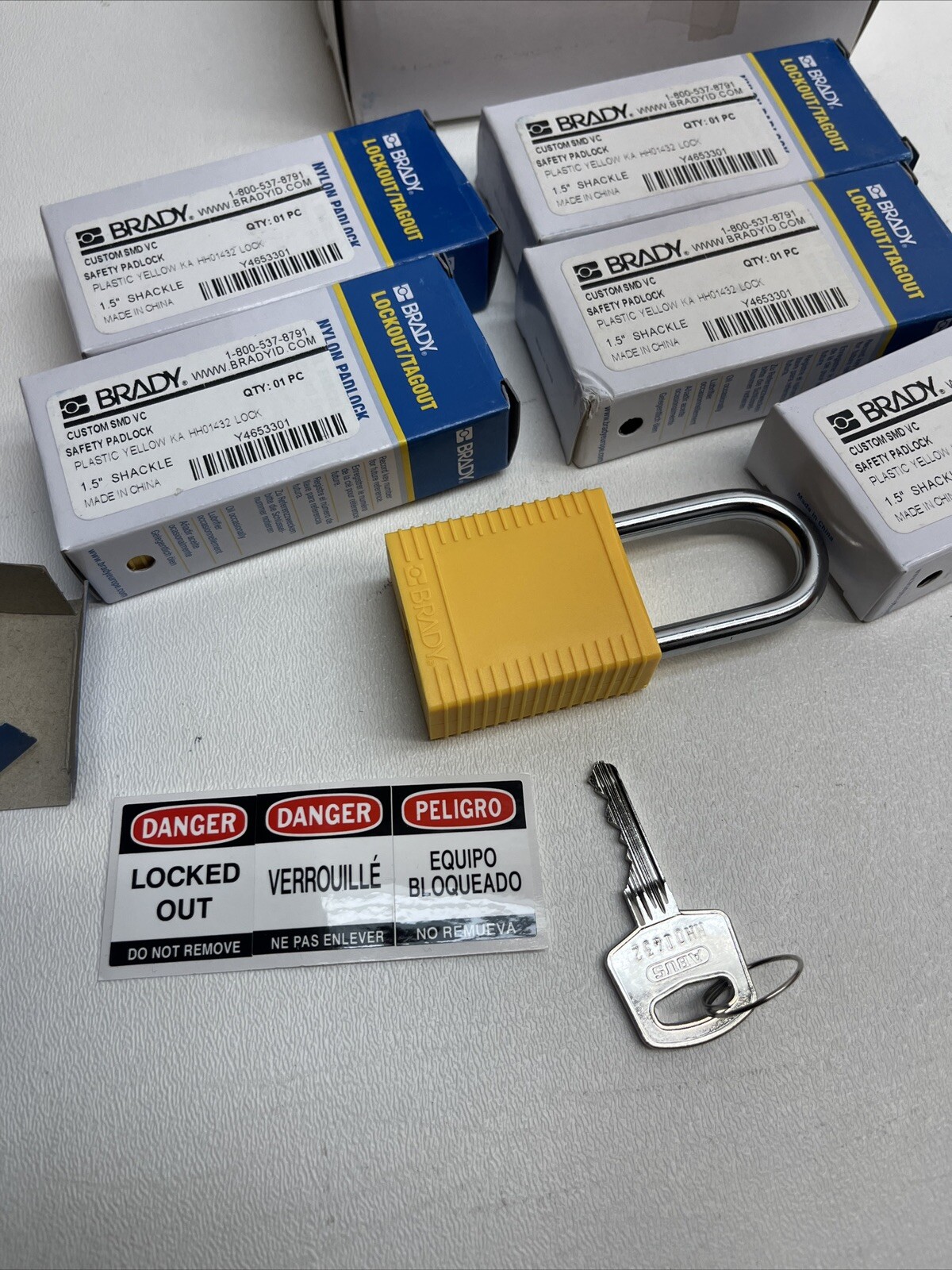 Lot Of 6 Brady Compact Nylon Padlock  Tagout Yellow 1” 25mm Aluminum Shackle NIB