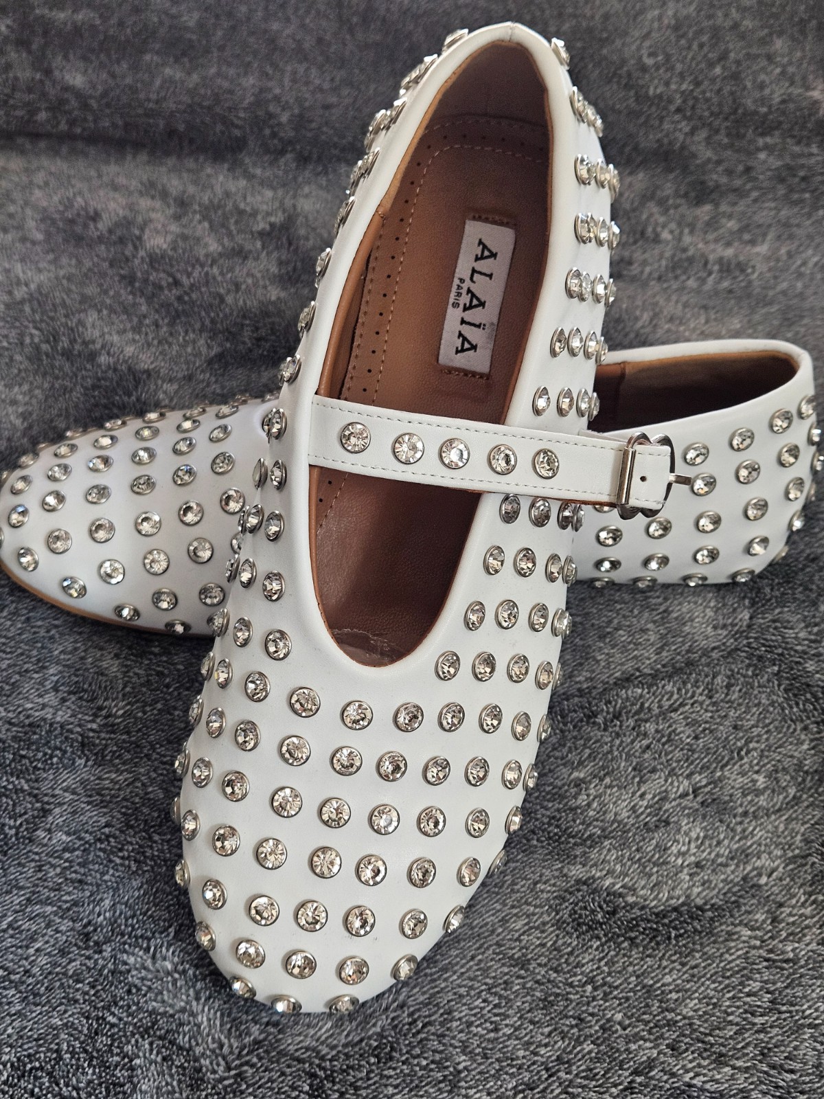 Authentic Alaïa White Strass Ballet Flats Crystal Never Worn US 7.5 Women's