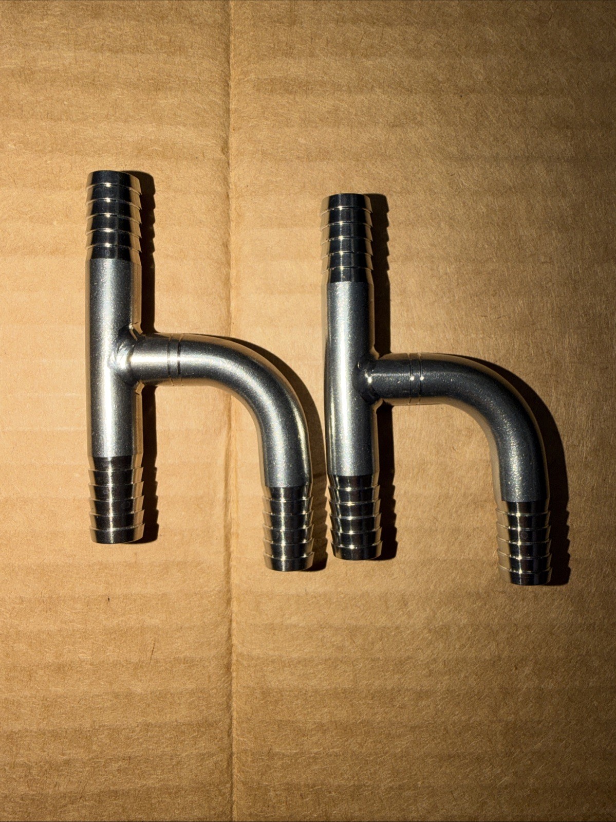 (2) FOOD GRADE STAINLESS STEEL 3/8" BARB  Y  HOSE FITTING ADAPTERS SPLICERS
