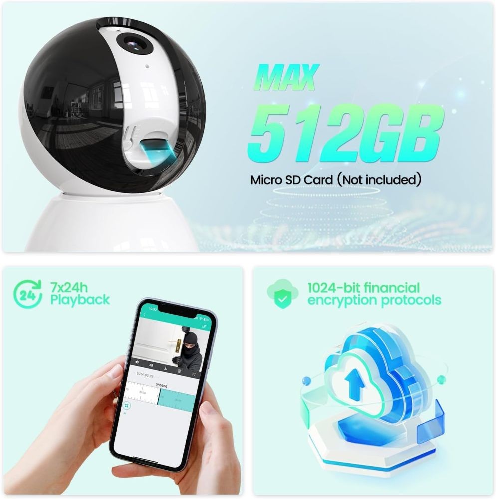 Security Indoor Camera,360° Pan Tilt 1080P Pet Camera with Motion Detection