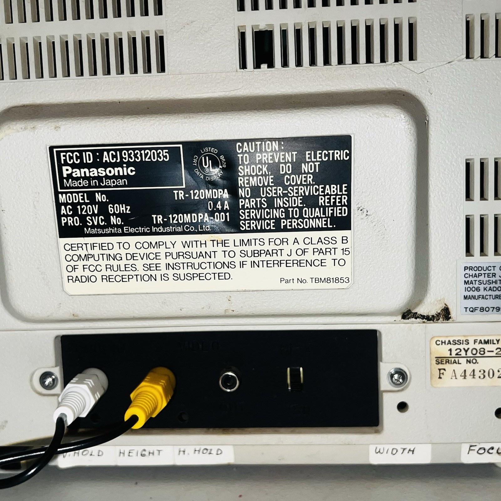 1983 Panasonic TR-120MDPA 12” Computer Display - Japan Made - READ
