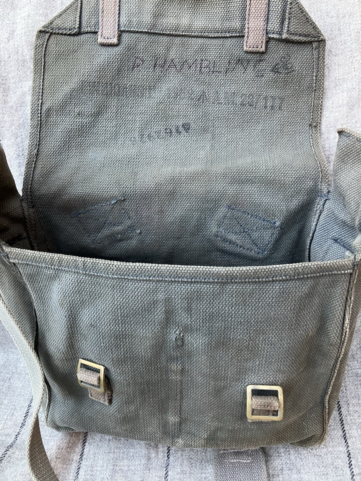 British RAF 37 Pattern Small Pack & Shoulder Strap Satchel Bag Grey Webbing 1952