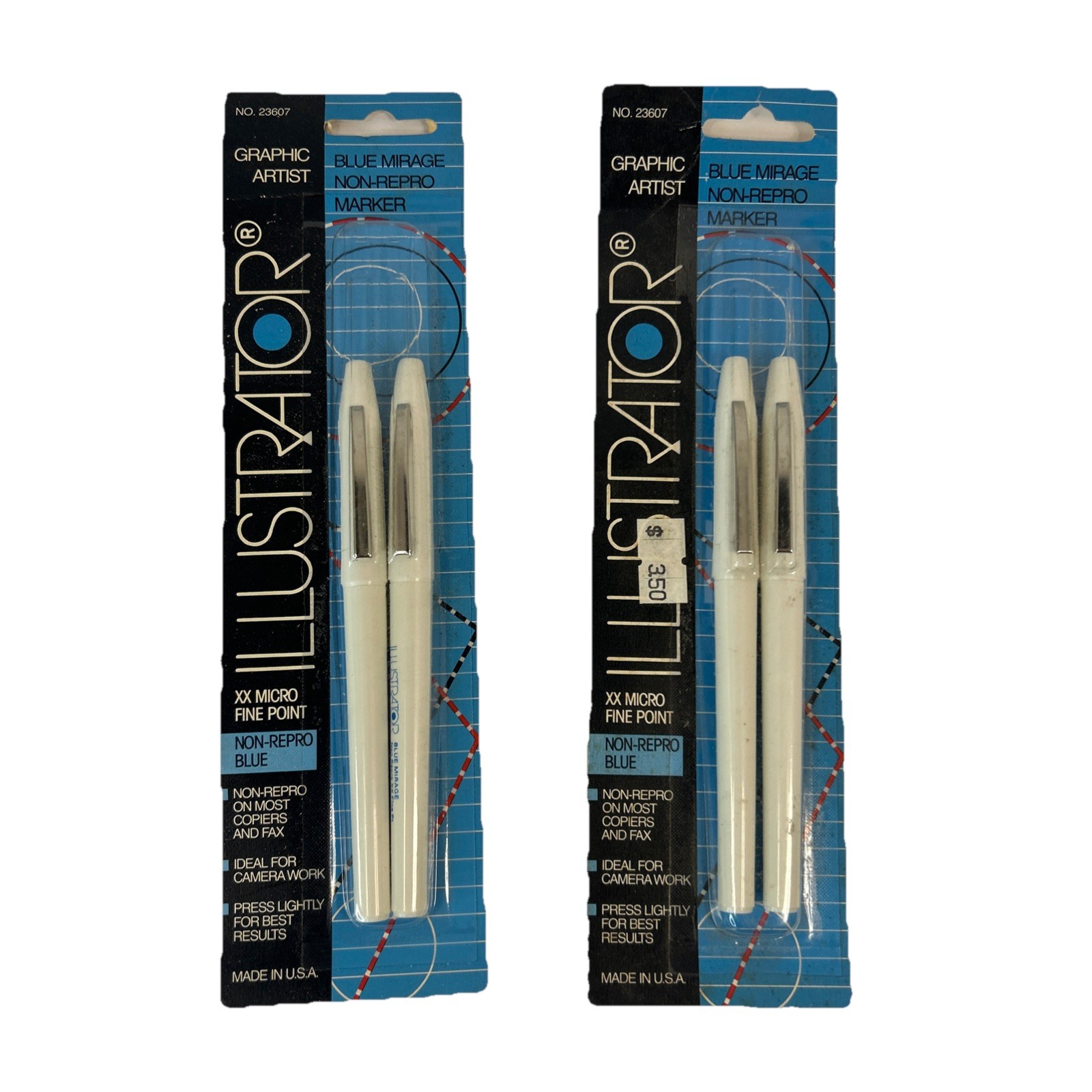 Vintage Illustrator Blue Mirage Non-repo Marker XX Micro Fine Point NOS Lot Of 2