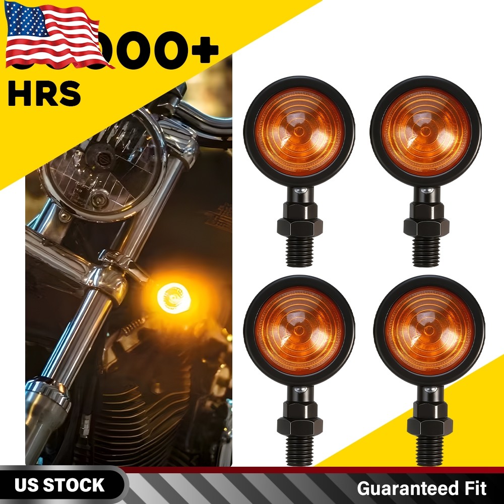 4X Motorcycle Turn Signal Light Front Rear Blinker Indicator Light Amber Black