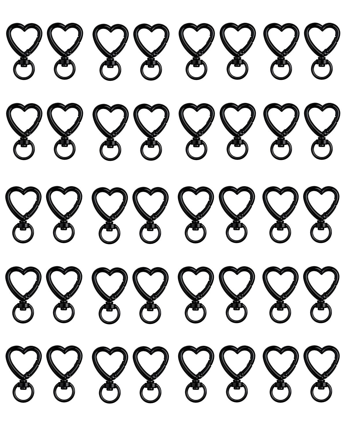 40 Pcs Black Heart Carabiner, Heavy Duty Zinc Alloy Heart Shaped Carabiner wi...