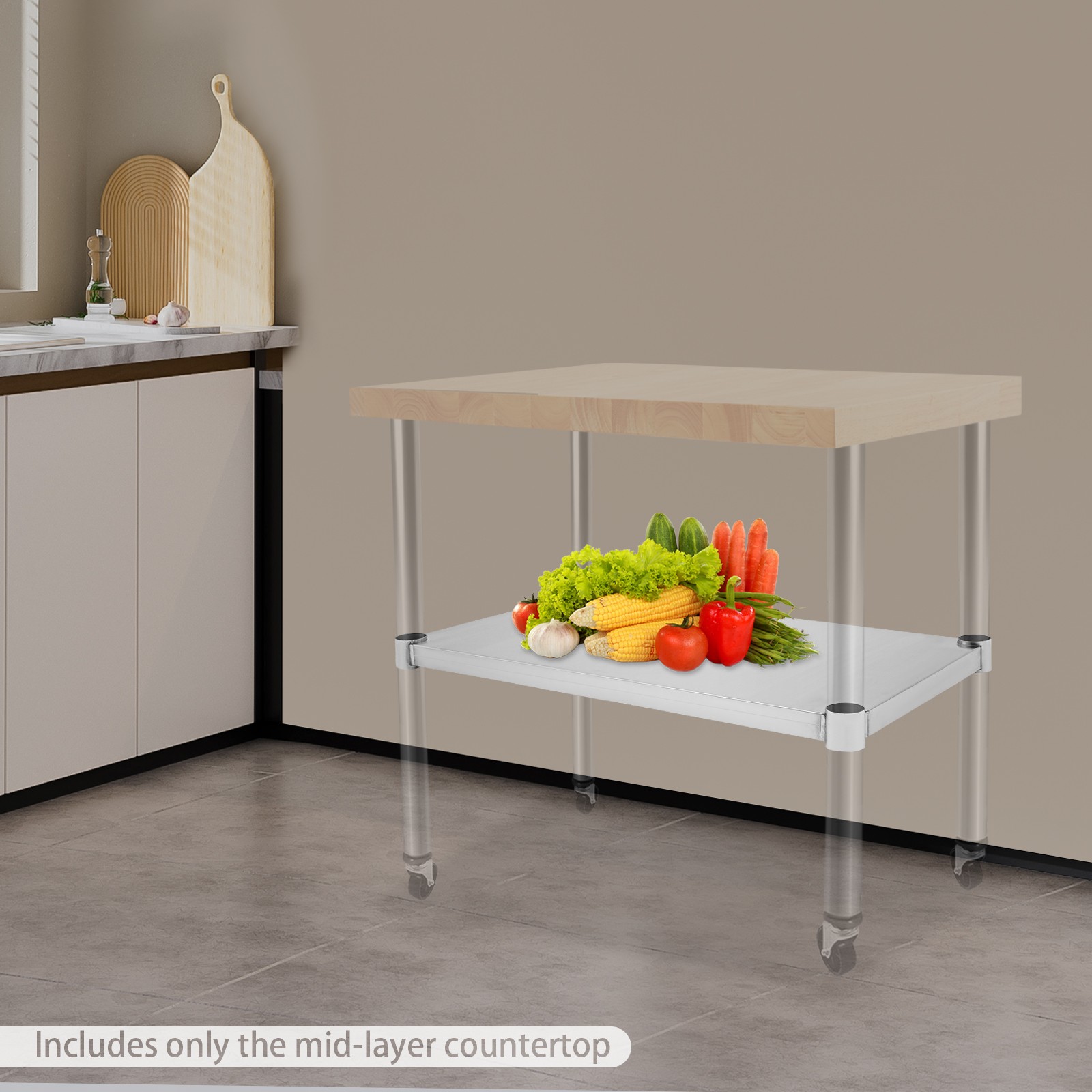 Stainless Steel Adjustable Under Shelf for Work Table - 220lbs Capacity