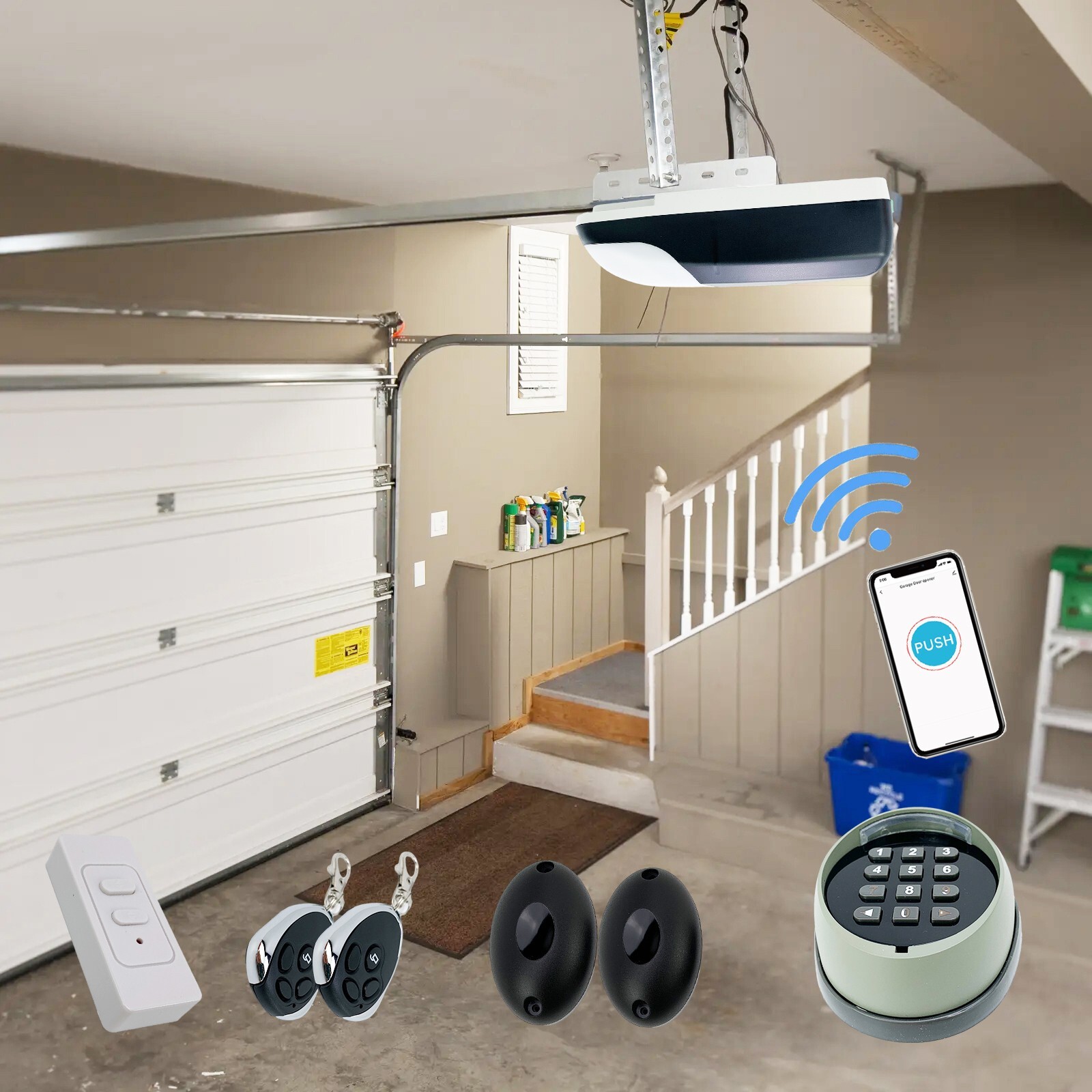 750lb 3/4HP Smart Garage Door Opener Wifi Chain Drive Motor Ultra-Quiet w/Keypad