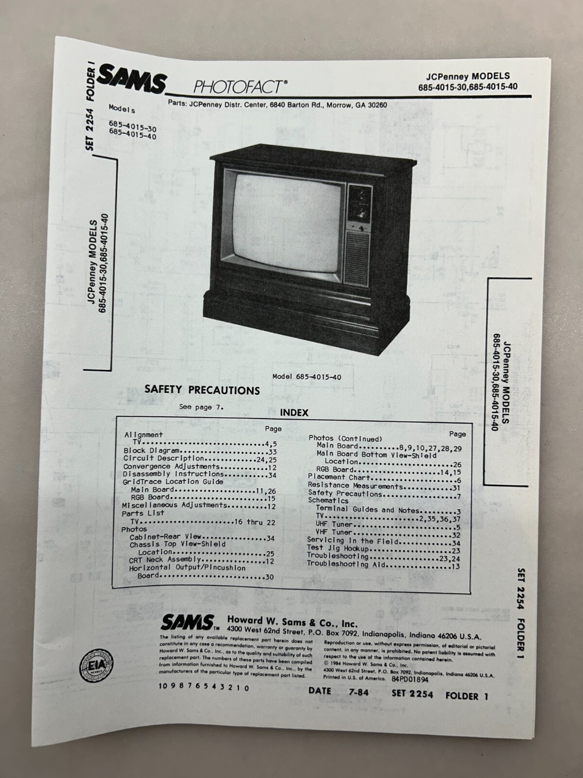 JCPenney 685-4015-30 40 Service Manual Sams Photofact Free Shipping