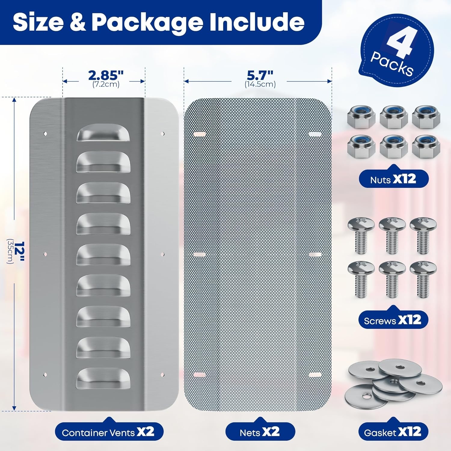 Shipping Container Vent Kit, Stainless Steel for Humidity Control, 4 Pack