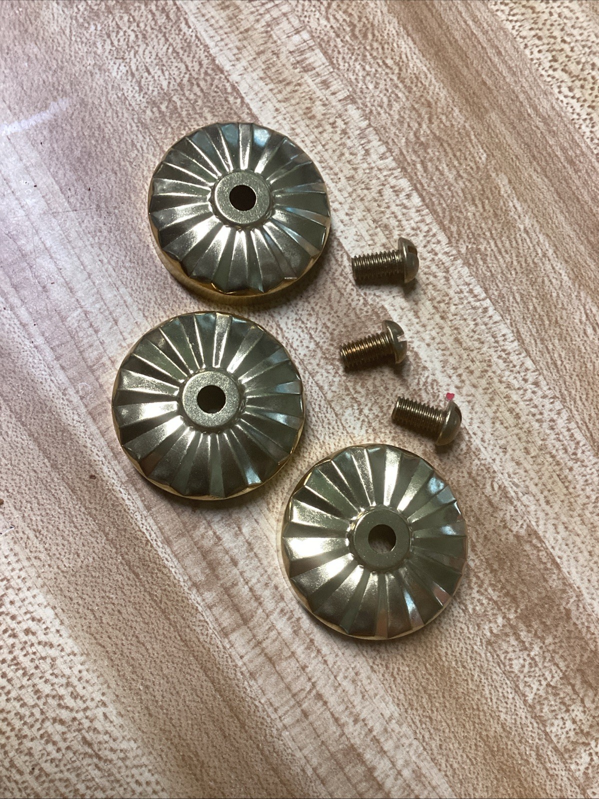Lot Of 3 Brass Antique Pool Table Round Head Rail Bolt Covers Rosettes w/ Screws