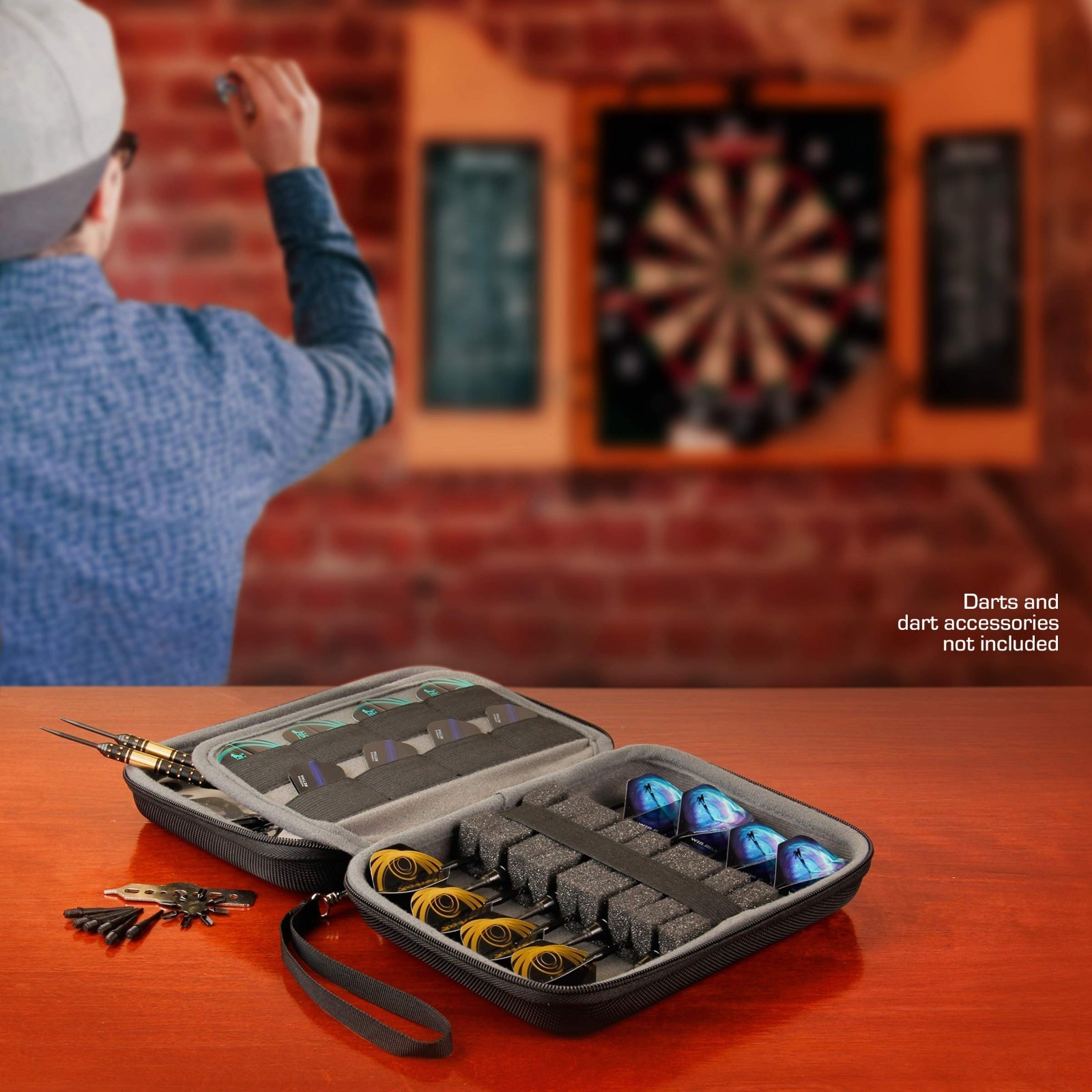 Hard Shell Dart Case - Protective Storage for 8 Darts, Tips, Flights & Accessori
