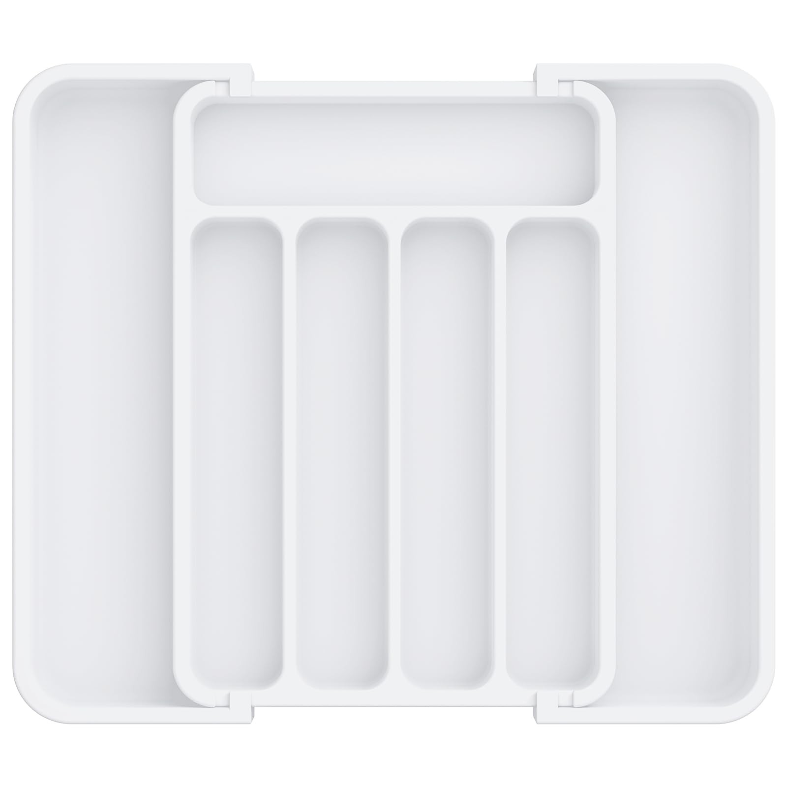 Aujen Silverware Organizer - Expandable Kitchen Drawer Medium, White
