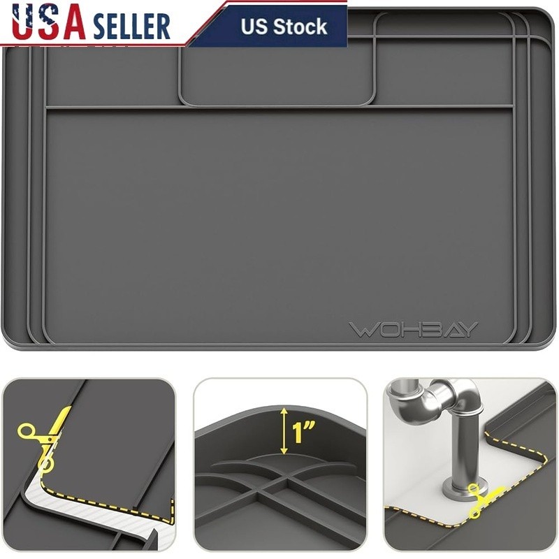 Under Sink Mat Waterproof Silicone Drip Tray Storage Organizer Easy Clean New