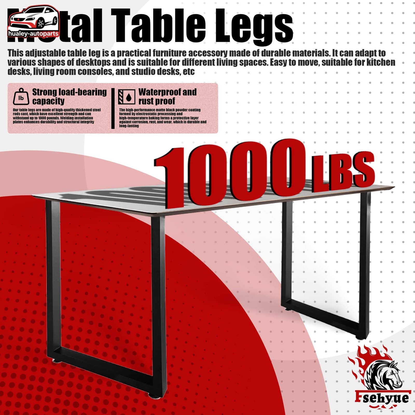 28" x 17.7" Black Table Legs Industrial Country Style Heavy Duty Set of Steel