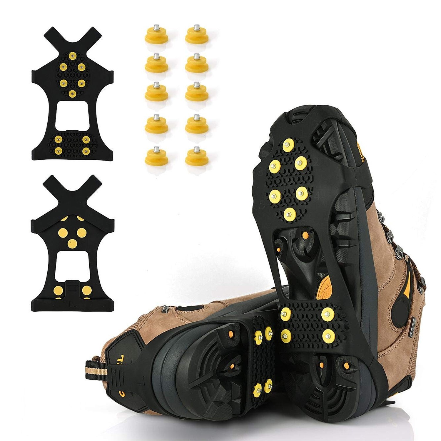 Ice Cleats, Ice Grips Traction Cleats Grippers Non-Slip Over Shoe/Boot Rubber...
