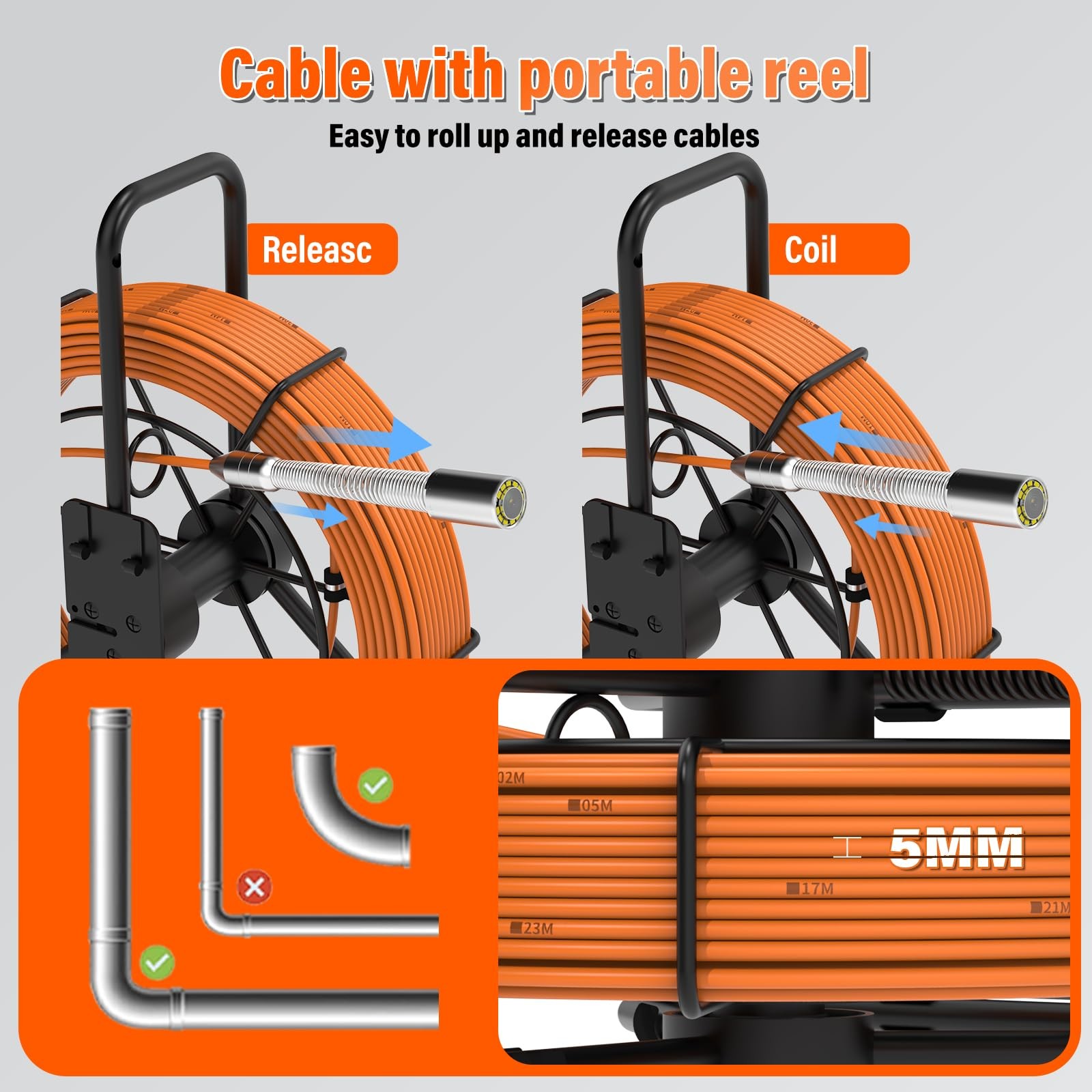 Sewer Camera 100FT/30M 23mm Pipe Inspection Camera DVR & Audio Recorder with ...